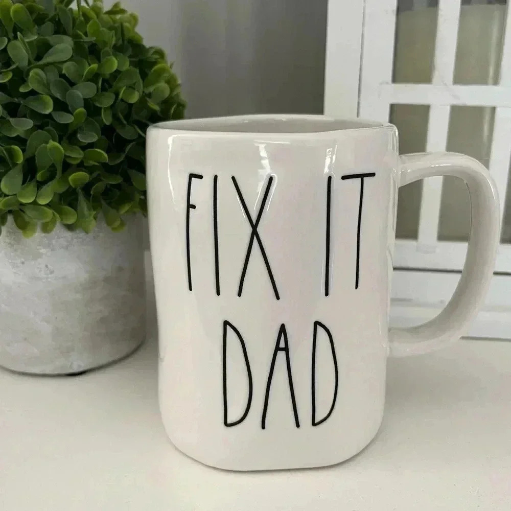Rae Dunn Ceramic Mug Fix It Dad Black and White